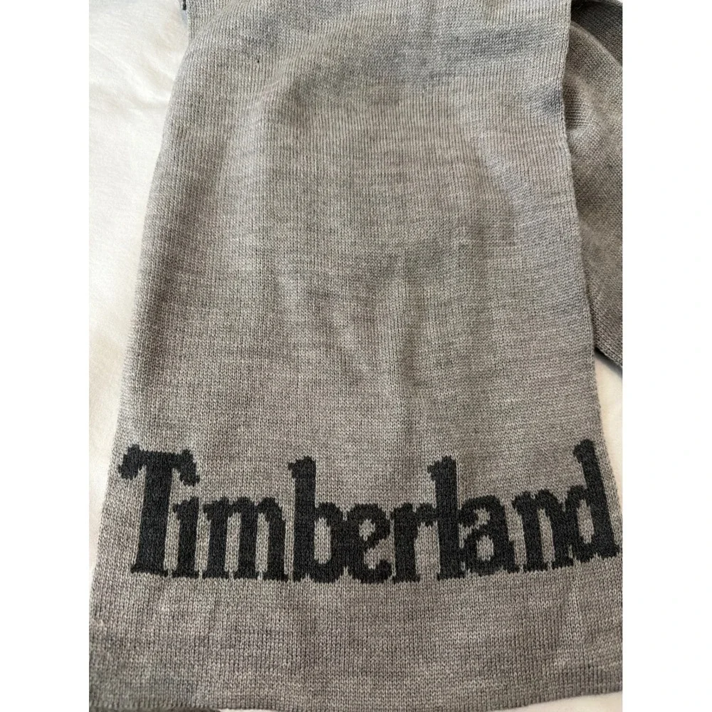 Timberland Mens Grey Black Reversible Knit Logo Scarf T100906C OS
